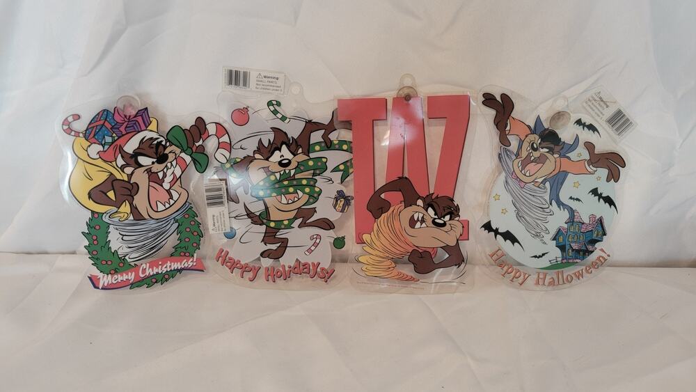 Vintage 1998 Taz Tasmanian Devil Holiday Window Cling Lot of 4 Halloween...